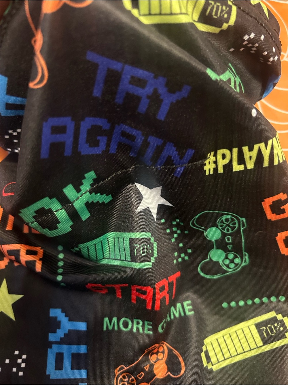 Kids Black Gaming-Print Face Mask - Multicolor Icons